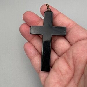 Vintage Bakelite Cross Pendant Religious Large Statement Gothic